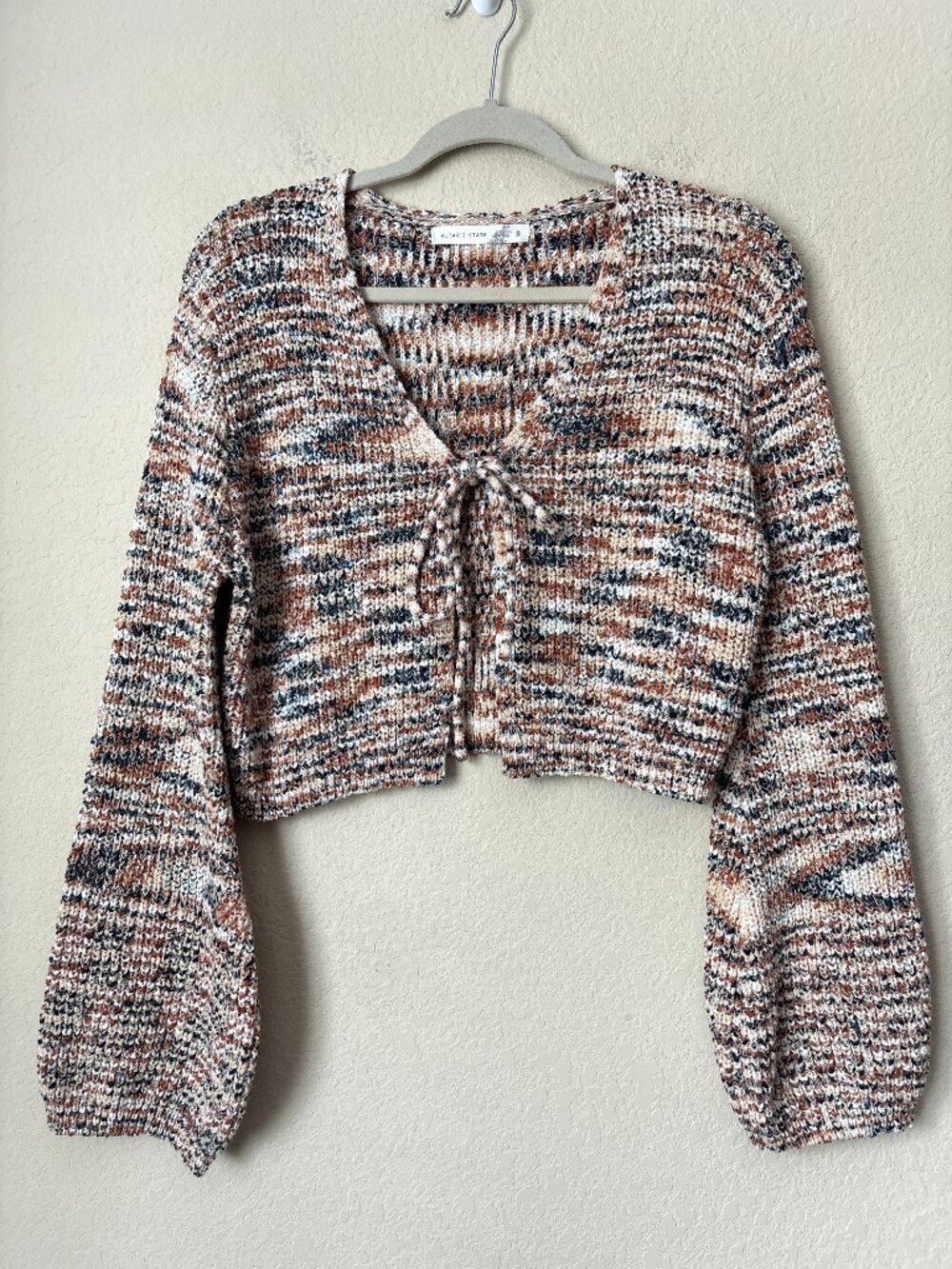 Altar'd State Boho Bell Sleeve Tie Front Space Dye Cropped Cardigan Sweater